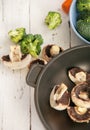 Close up image fresh broccoli and mushrooms Royalty Free Stock Photo