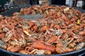 Close up image of freshly boiled crayfish on outdoor outside cooking wok