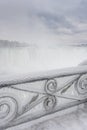 Close-up image of a frozen rail by the Niagra Falls water mist on a frozen winter morning, Ontario, Canada Royalty Free Stock Photo