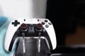Close-up image of a game controller, video game joystick placed on a stand for a gamer Royalty Free Stock Photo