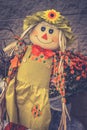 Close up image of a girl Garden Scarecrow on display for Halloween.