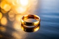 Golden ring on reflective background Royalty Free Stock Photo