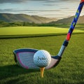 close-up image of a golf ball sitting on a yellow tee on a green golf course. Royalty Free Stock Photo