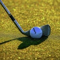 A close-up image of a golf ball on a white tee on a green teeing ground.[AI-generated] Royalty Free Stock Photo