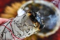 Burning White Sage Smudge Stick Royalty Free Stock Photo