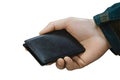 Black Leather Wallet in Hand, Isolated