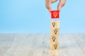 Close-up image of hand-picked a cube shape wooden toy blocks with light bulb symbol stacked ideas for creativity Royalty Free Stock Photo