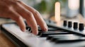Melody Composition Close-Up of Hand Playing Piano Keyboard in Royalty Free Stock Photo