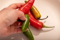 Close up image of handful of colorful chillies Royalty Free Stock Photo