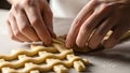 Hands Weaving Lattice Pattern on Pie Dough Royalty Free Stock Photo
