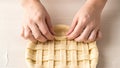 Hands Weaving Lattice Pattern Pie Crust Dough Royalty Free Stock Photo