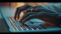 Close-up of Hands Typing on Laptop.AI generated image Royalty Free Stock Photo