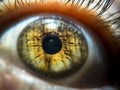 Close-up image of hazel colored pupil. macro eye veins and eyelashes Royalty Free Stock Photo