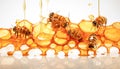 Busy bees swarm a honeycomb, collecting nectar and pollen for the hive