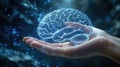 A Digital Human Hand Holding a 3D Rendered Brain