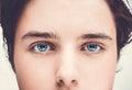 Close up image of insightful look blue human eyes. Royalty Free Stock Photo