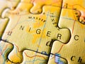 Close up of a jigsaw puzzle map depicting Niger