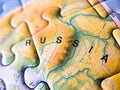 Close up of a jigsaw puzzle map depicting Russia