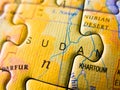 Close up of a jigsaw puzzle map depicting Sudan