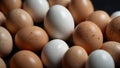Close-up image of a large number of chicken eggs.