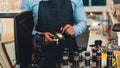 Close-up image of male barista preparing fresh coffee Royalty Free Stock Photo