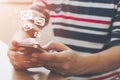 Close-up image of male hands using smartphone with icon envelope email Royalty Free Stock Photo