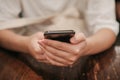 Close-up image of male hands using smartphone searching or social networks concept, Royalty Free Stock Photo