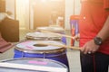 Close-up of the image of a man playing a drum, music practice concept