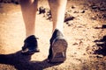 Close up of image men shoes at beach sand. Royalty Free Stock Photo