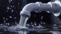 Leaking Water Pipe on Black Background Representing Emergency Plumbing Failure Royalty Free Stock Photo