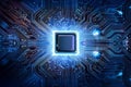 A close-up image of a microchip, an AI-powered design tool, and further refined to meet high-quality standards