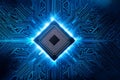 A close-up image of a microchip, an AI-powered design tool, and further refined to meet high-quality standards