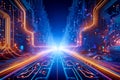 A close-up image of a microchip, an AI-powered design tool, and further refined to meet high-quality standards