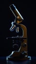 Close up image of a microscope showcasing its craftsmanship and precision against a black background Royalty Free Stock Photo