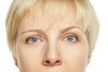 Close-up image of middle-aged woman's eyes. First wrinkles. Cosmetological face care Royalty Free Stock Photo