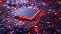 A close-up image of a modern microprocessor, showcasing its intricate design and the digital data streams flowing Royalty Free Stock Photo