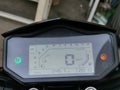 Close up image of motorcycle digital speedo meter.