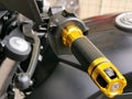 Close up image of motorcycle leftside handle bar. Royalty Free Stock Photo