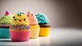 Close up image of multi colored cupcakes with copy space for text. Royalty Free Stock Photo