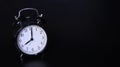 Close up image of old black vintage alarm clock. Eight o`clock Royalty Free Stock Photo