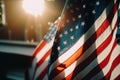 A close-up image of an old textured of American flag background