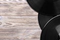 Close up image of old vinyl records over wooden background with copy space Royalty Free Stock Photo