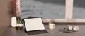 Close-up image, Portable digital tablet touchpad and accessories on table