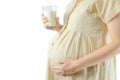 Close-up Image of pregnant woman Holding a glass of fresh milk a Royalty Free Stock Photo