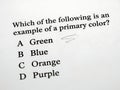 Multiple Choice Question About Primary Colors Royalty Free Stock Photo