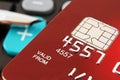 Macro of a Red Credit Card with a Micro Chip