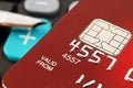 Macro of a Red Credit Card with a Micro Chip Royalty Free Stock Photo