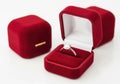 Red velvet ring box with diamond engagement ring Royalty Free Stock Photo