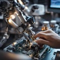 A close-up image of a robotic arm assembling intricate microchips in a high-tech factory1