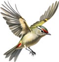 Ruby-crowned kinglet bird. Bird clipart. AI-generated. Royalty Free Stock Photo